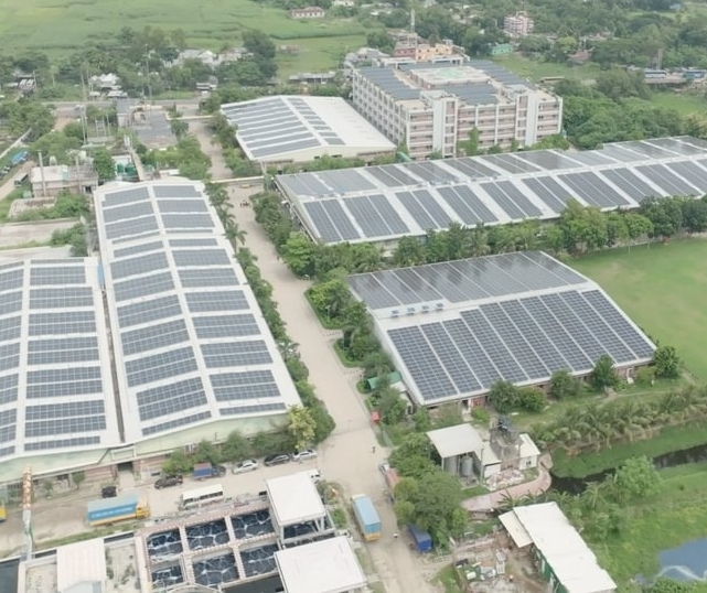 Solar panels on the roof of a Primark supplier factory, Bangladesh
